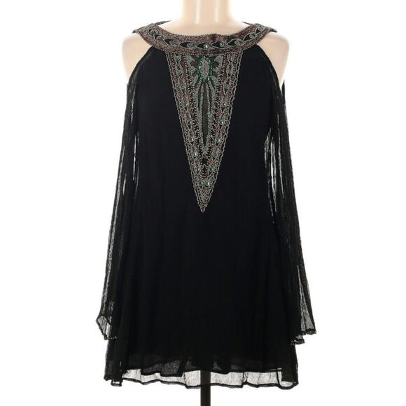 Free People Black XS Beaded Rhinestone Long Sleeve Dress - Picture 5 of 14